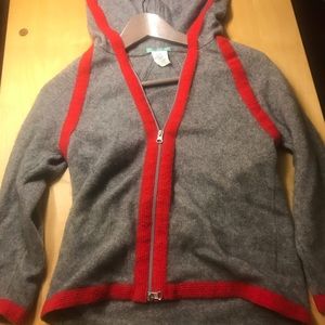 SOFT GREY & RED 100% CASHMERE HOODIE